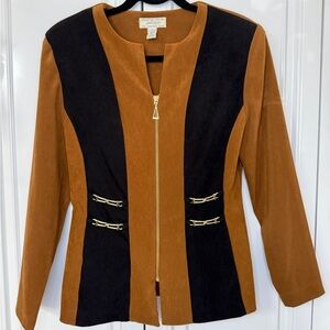 VTG Lord & Taylor Women's Two-Tone Suede Zip Jacket in Brown and Black